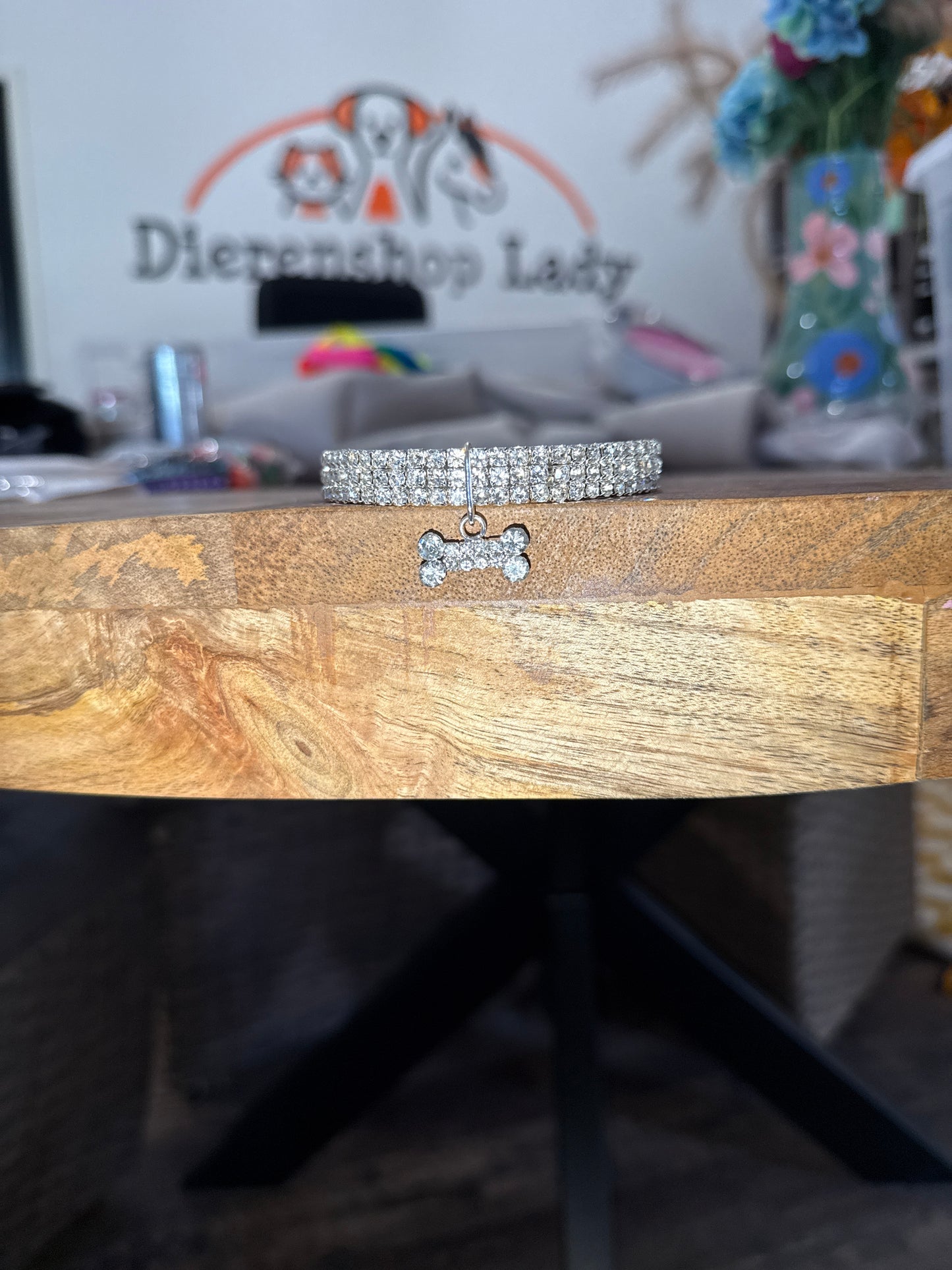 Honden halsband met strass botje