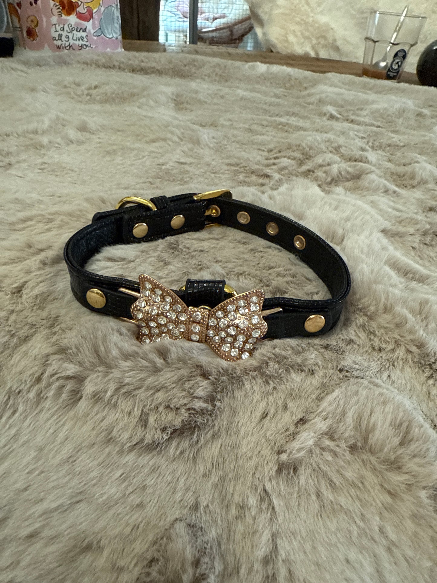 Honden riem met strik en strass