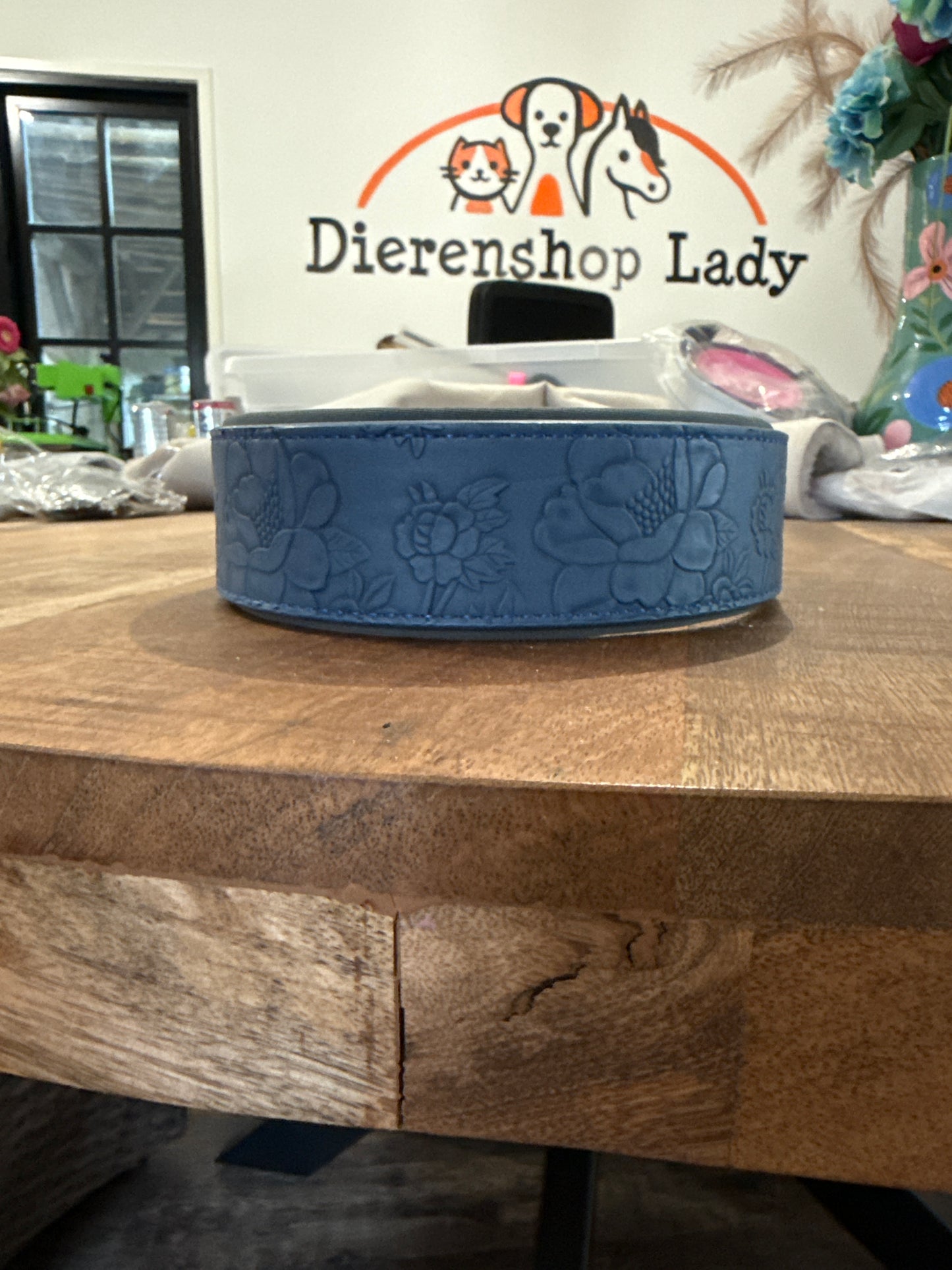 Honden halsband flower blauw