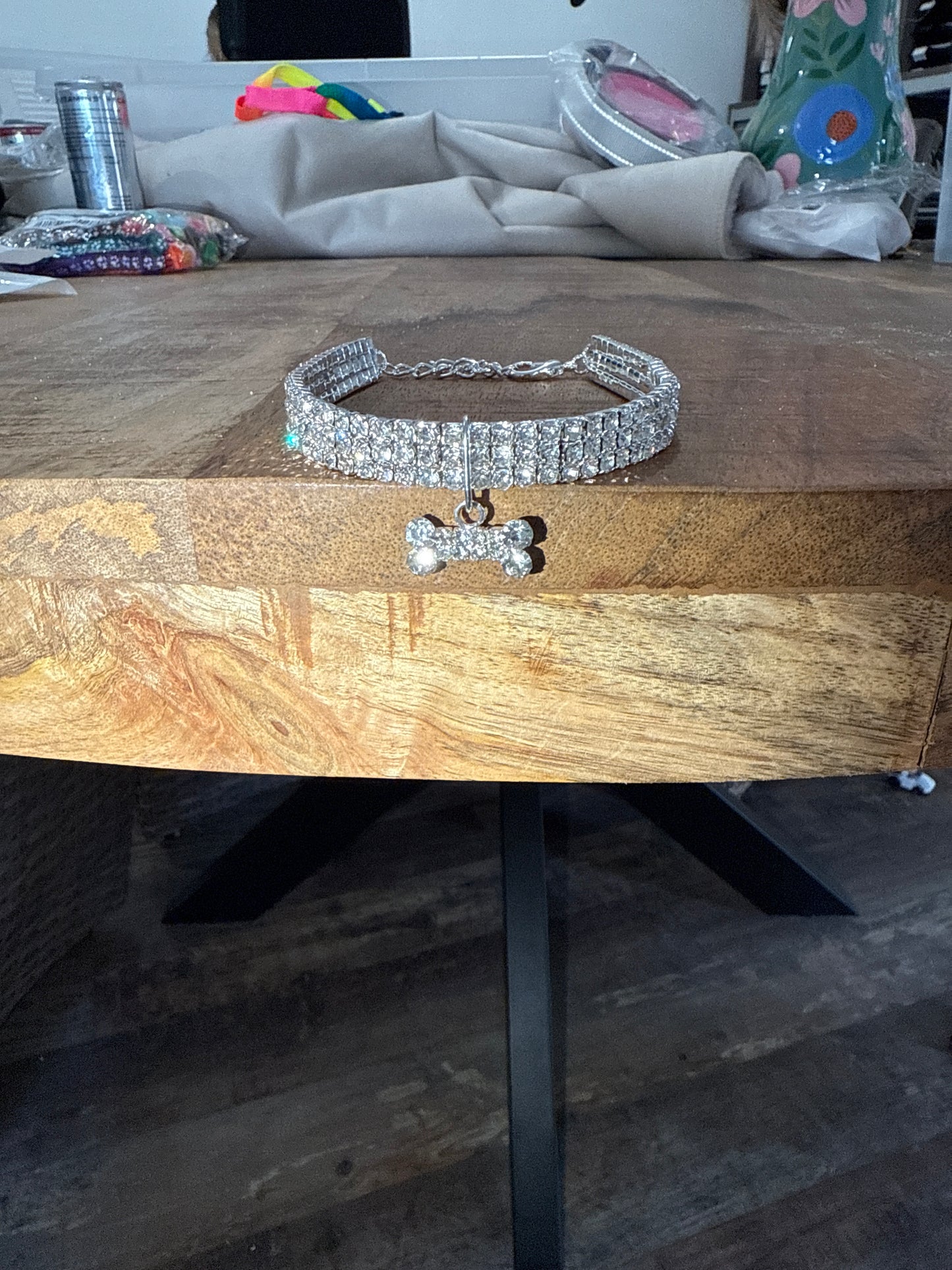 Honden halsband met strass botje