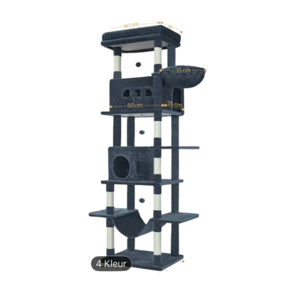 Grote Kattenboom, 210 cm Hoog, met 8 Krabpalen, 2 Kattenhokken, Groot Platform, Wasbare Kussens, Hangmat, Pluche Bal, Meerdere Niveaus