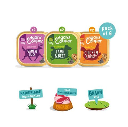 Edgard & Cooper - Multipack Dog 6x100g Chicken/Turkey, Lamb/Beef, Game/Duck