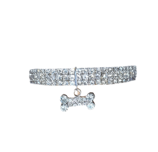 Honden halsband met strass botje