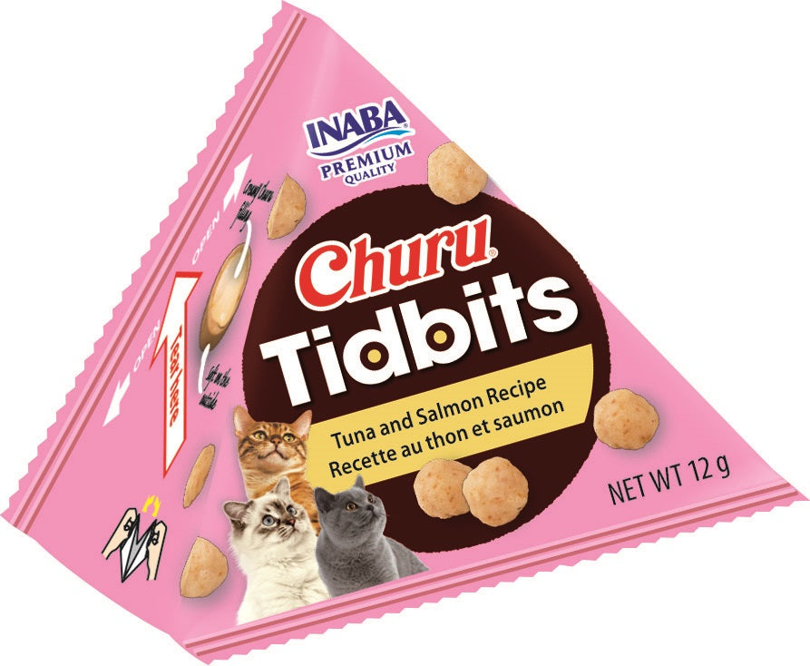 INABA Churu Tidbits Kattensnack - Tonijn en Zalm Recept (3 stuks) - Dierenshop Lady