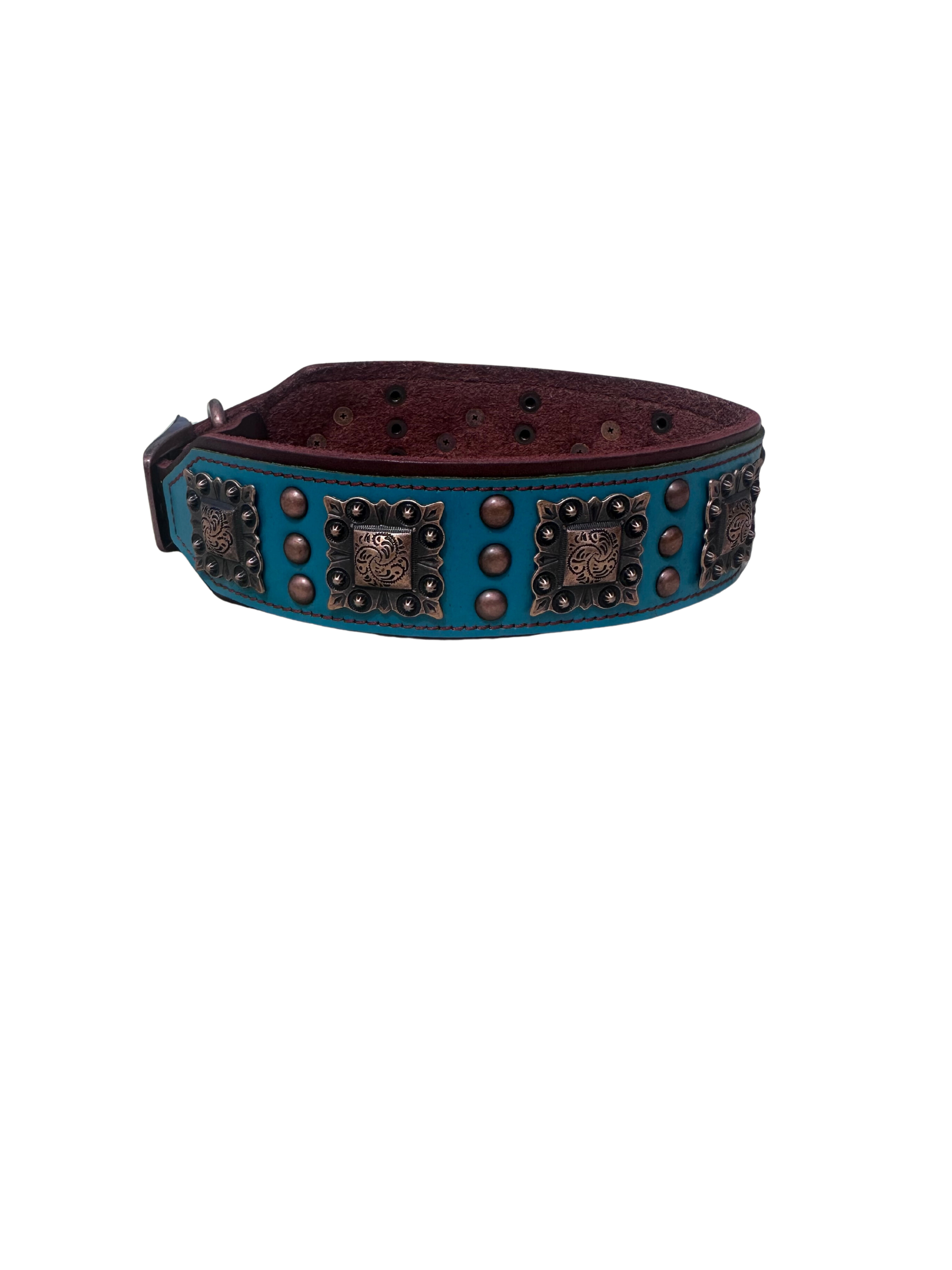 Elegante Turquoise Leer Honden Halsband