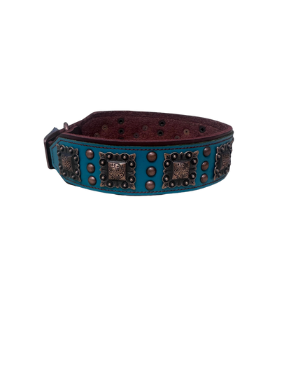 Elegante Turquoise Leer Honden Halsband