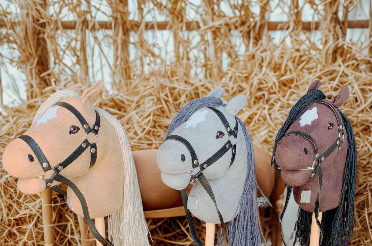 ByToiZZ Stokpaard Open Mond Grijs met Corduroy Rugtas