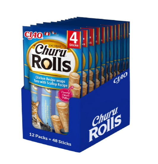 Inaba - Rolls Chicken Wraps Tuna with Scallop 12 pack = 48 Tubes