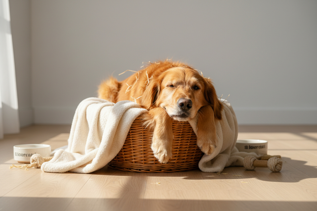 grote hond in kleine mand