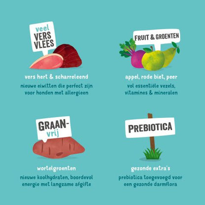 Edgard & Cooper - Adult Fresh Venison & Free-Run Duck with apple, beetroot, pear & blueberry - Dierenshop Lady